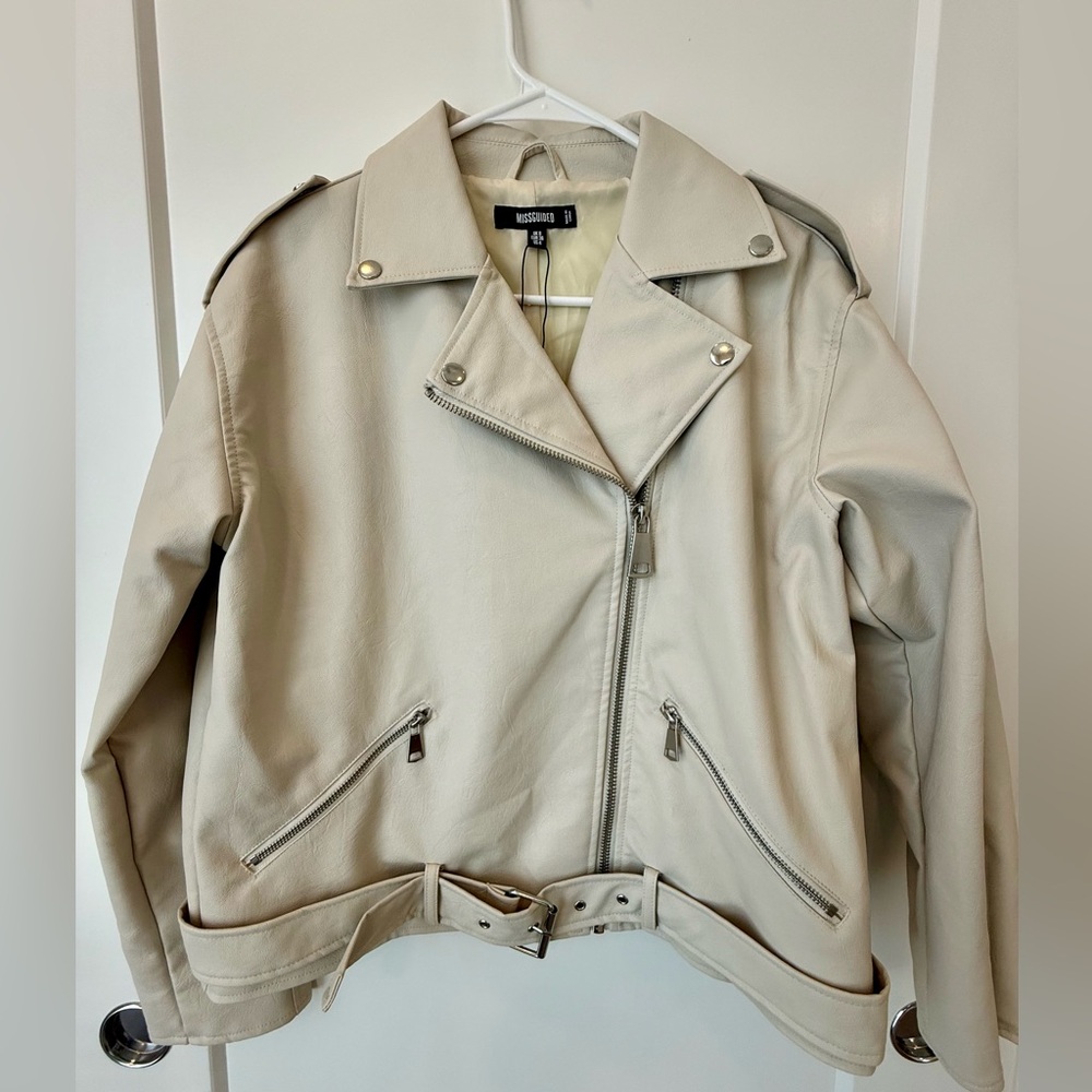 NEW, never worn! missguided cream faux leather jacket